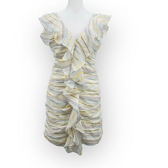 Anthropologie Tularosa Brittany Striped Ruffle Mini Dress in Marshmallow M NWT - Picture 3 of 13